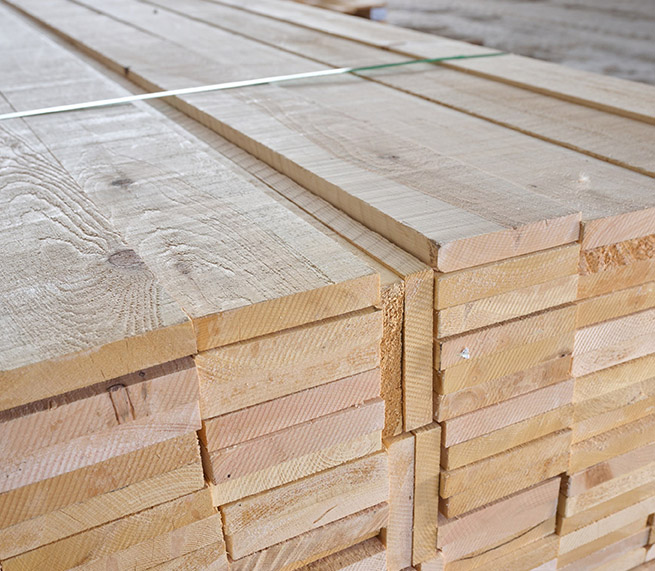 Pine lumber packaged for export shipment
