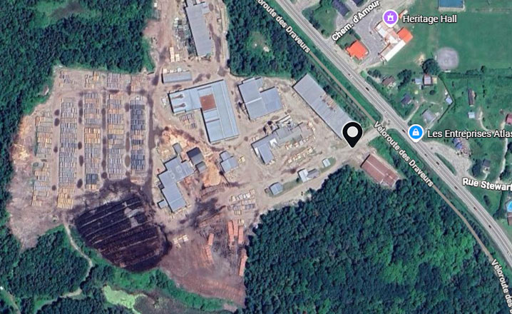 Map showing the Husky Lumber mill location at 325, Route 105, Low, Québec