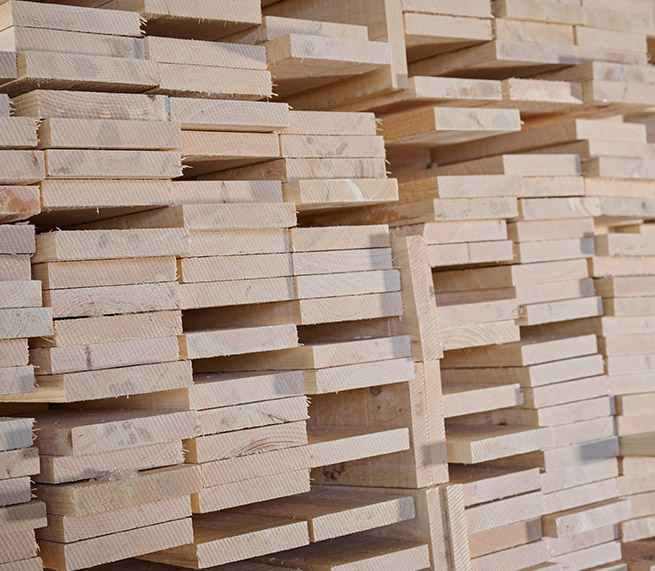 Cross-section of pine boards showing available thicknesses